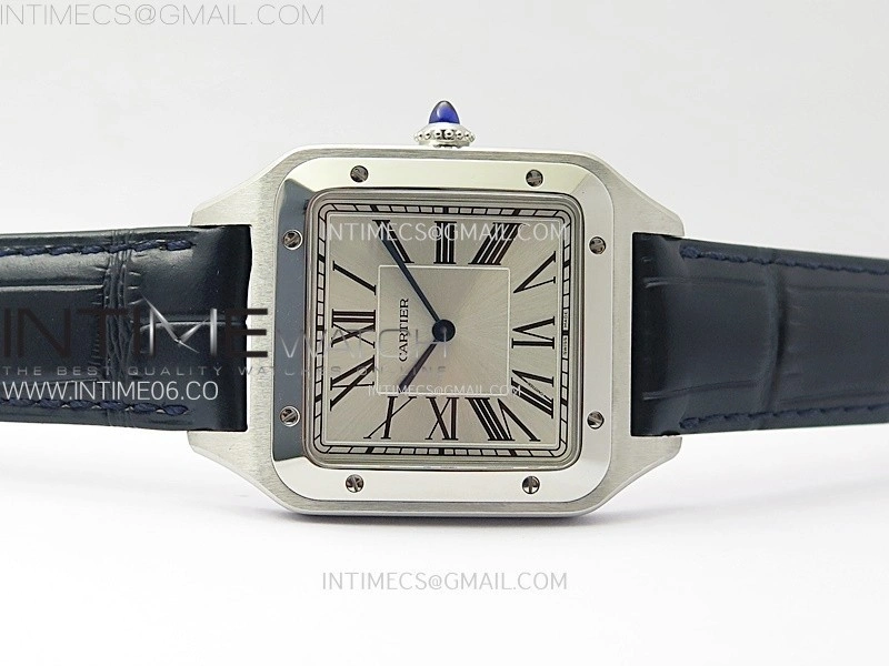 Santos Dumont 46.6mm SS F1F Best Edition Silver Dial on Blue Leather Strap Quartz